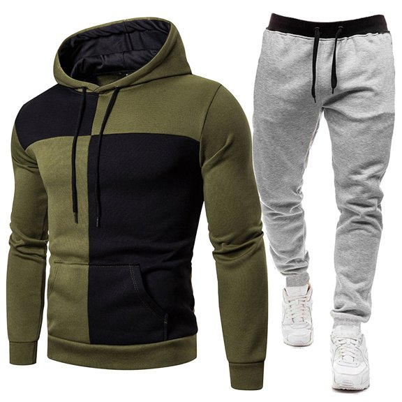 CONFREE Mens Tracksuit 2 Peice Sets Casual Men's Jogging Sweatsuit Set Patchwork Color Pullover Hoodies Pants Athletic Sweat Suit for Men