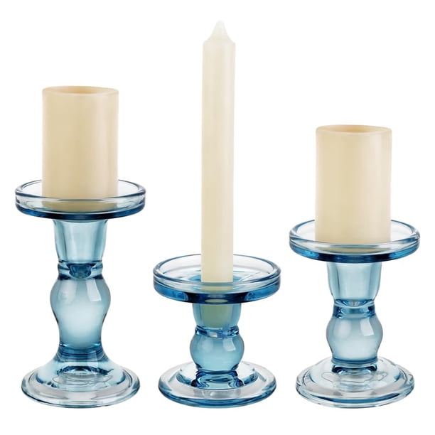 Juego de candelabros de cristal azul BTGLLAS de 3 piezas
