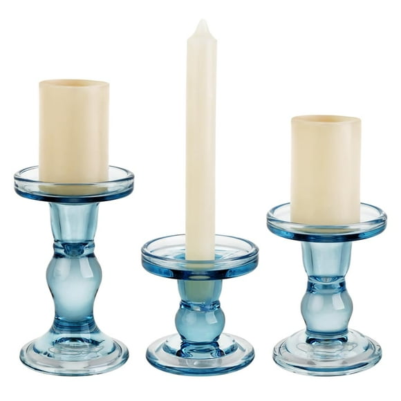 Juego de candelabros de cristal azul BTGLLAS de 3 piezas