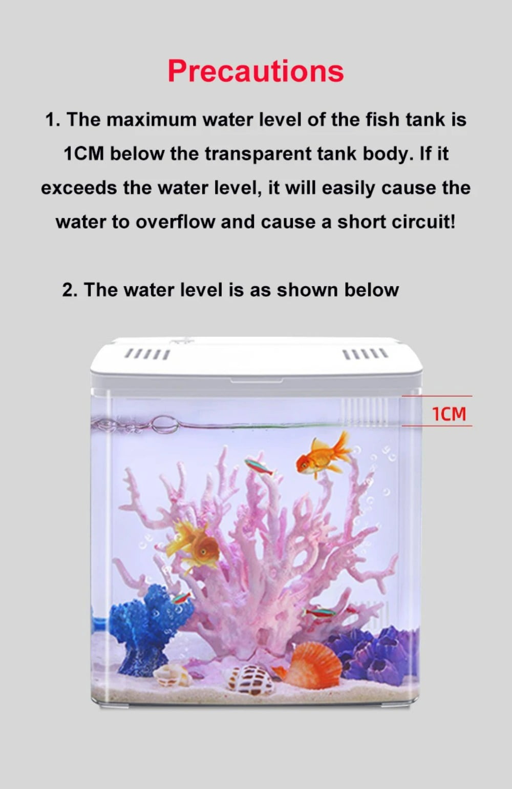 1.3 Gal Aquarium Fish Tank No Water Change Self-circulating Ecological Fish Tank with Slient Pump Led Lamp