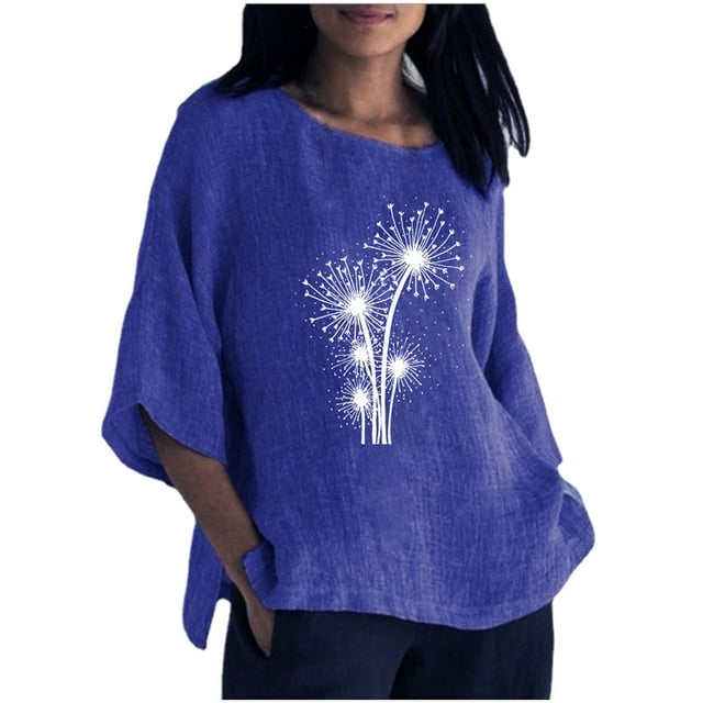 Pompotops Femmes Oversize Été Casual Manches Courtes Col Rond Imprimé Tops Manches Amples Chemisier