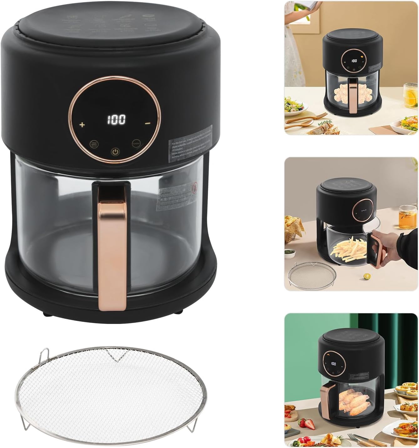 Air Fryer 3.81Qt Capacity Air Fryer with 360° Transparent Glass Fry Bowl Precise Temperature(175°F - 400°F) & Time(60 Min) Control