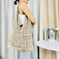 thumbnail image 3 of Kukuzhu Women Cotton Knitted Tote Bag Crochet Mesh Beach Shoulder Bag Hollow Summer Bag Woven Hobo Bag for Travel, 3 of 6
