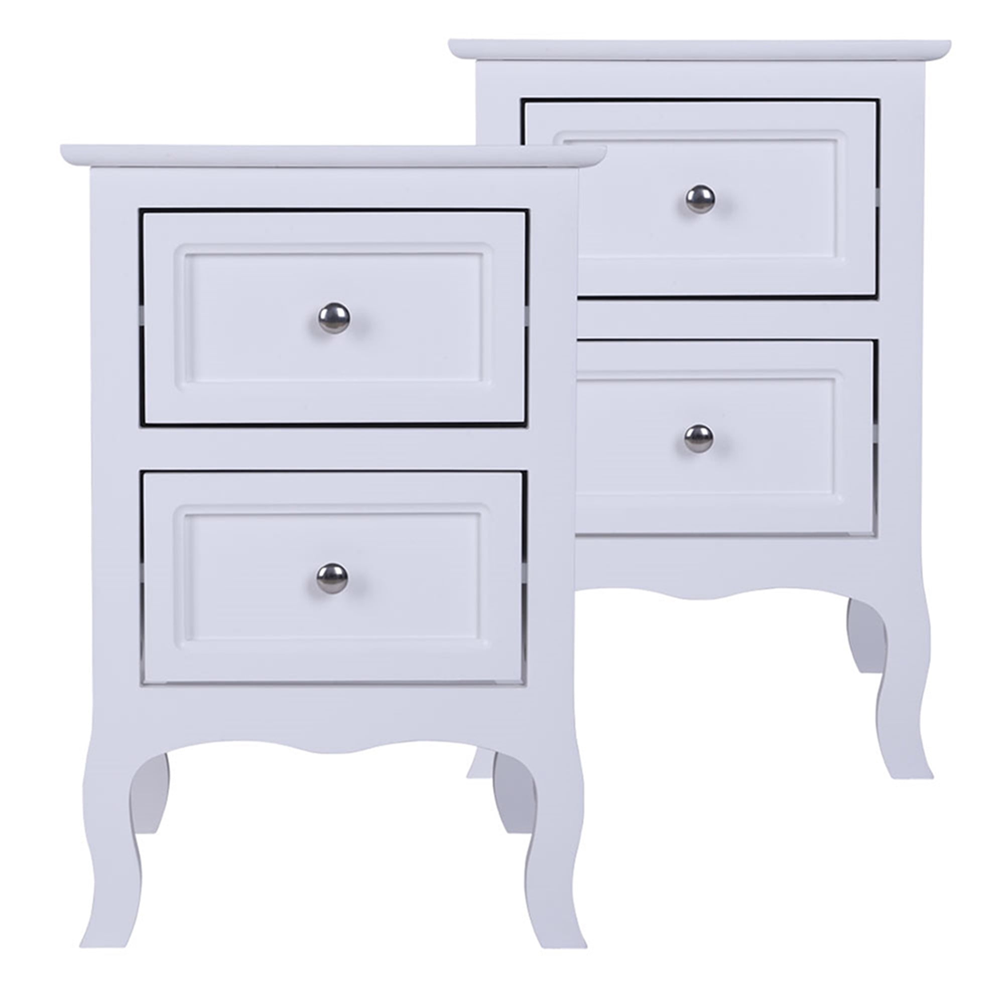 Kepooman 2pcs Two-Tier Nightstand, Bedside Table with Drawers for Bedroom, White
