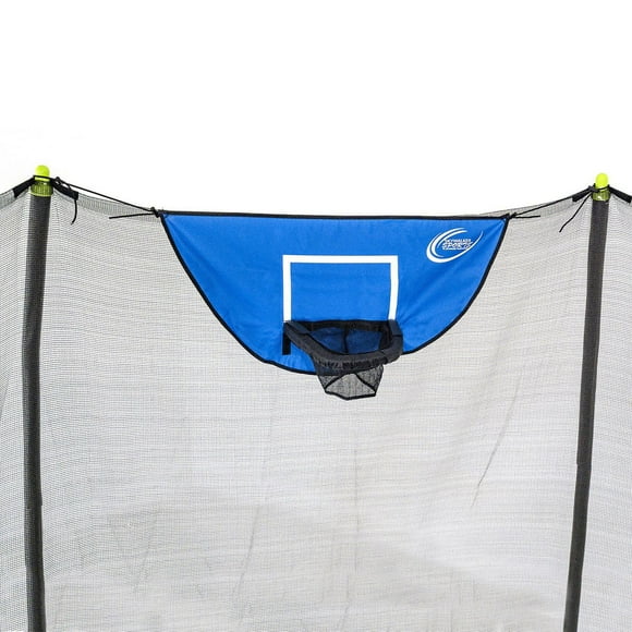 SKYWALKER TRAMPOLINES Basketball Game Attachment for Outdoor Trampolines, Soft Materials and Break Away Net for Safe Dunking, Foam Basketball, Easy Set Up