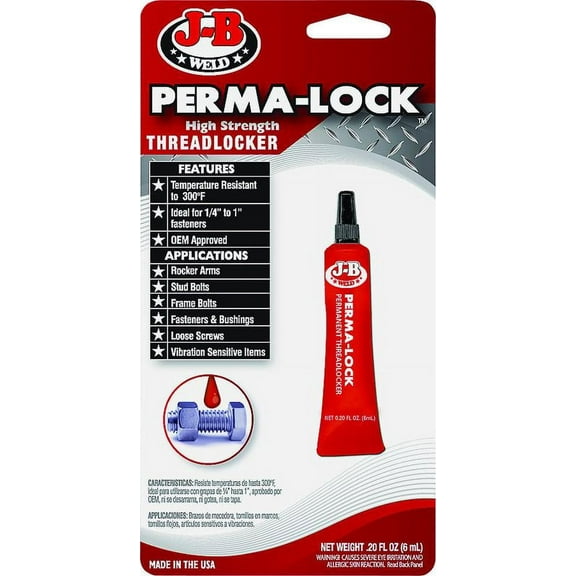 JB Weld 27106 Perma-Lock Threadlocker, Liquid, Mild Organic, Slight, Red, 6 Ml Tube,Each