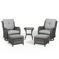 thumbnail image 2 of PARKWELL 5-Piece Outdoor Conversation Sets,Wicker Swivel Gliders with Ottomans,Side Table,Patio Seating Furniture with Gray Cushions,Gray Wicker, 2 of 9