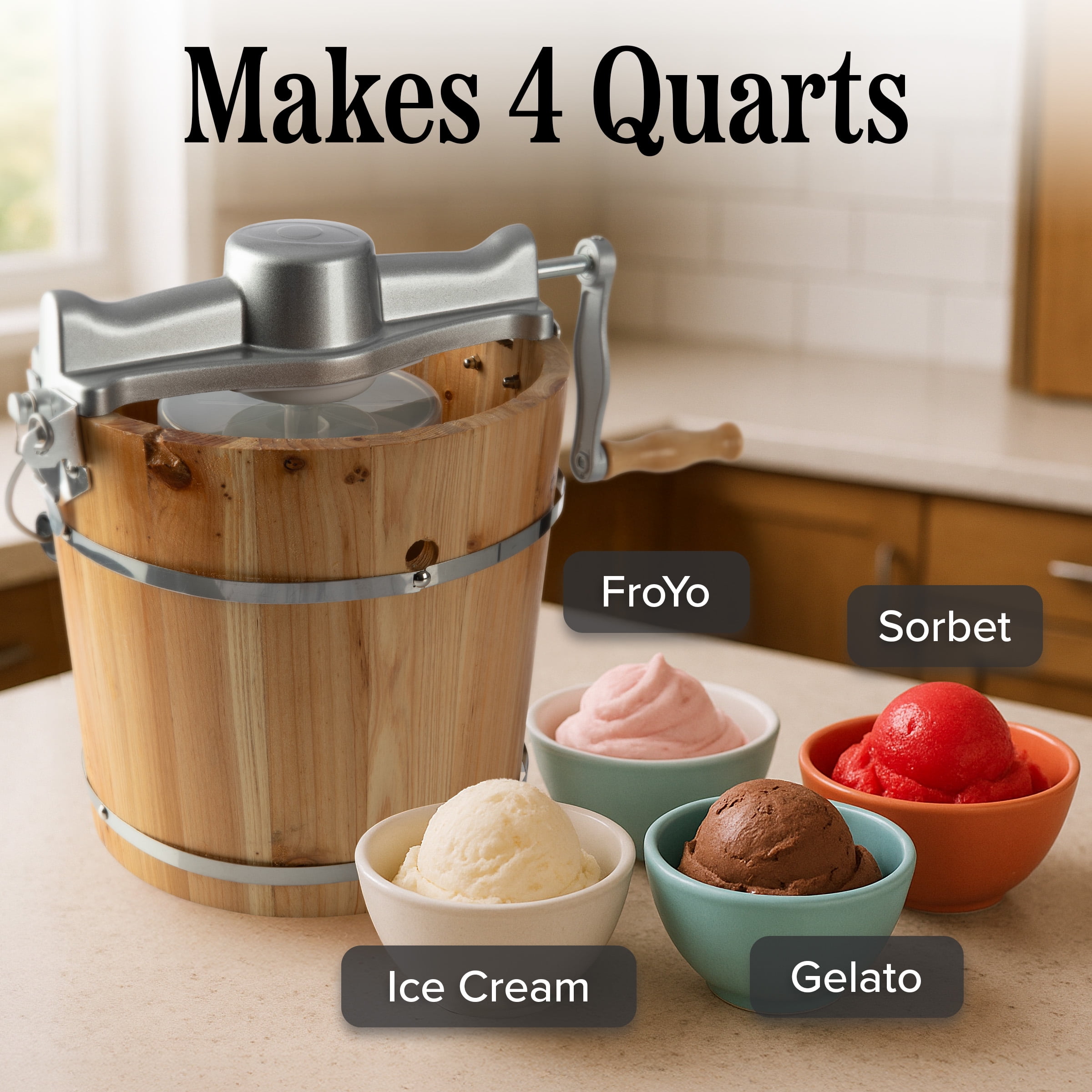 Classic Cuisine 4Qt Old Fashioned Electric Ice Cream Maker Machine
