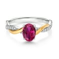 thumbnail image 2 of Gem Stone King 2 Tone 10K Yellow Gold and 925 Sterling Silver Red Created Ruby and White Lab Grown Diamond Twisted Interwoven Ring for Women (0.96 Cttw, Available in Size 5,6,7,8,9), 2 of 4