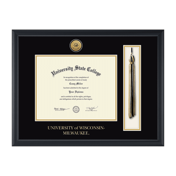 Framerly - UWM Tassel Diploma Frame with Black and Gold Mat