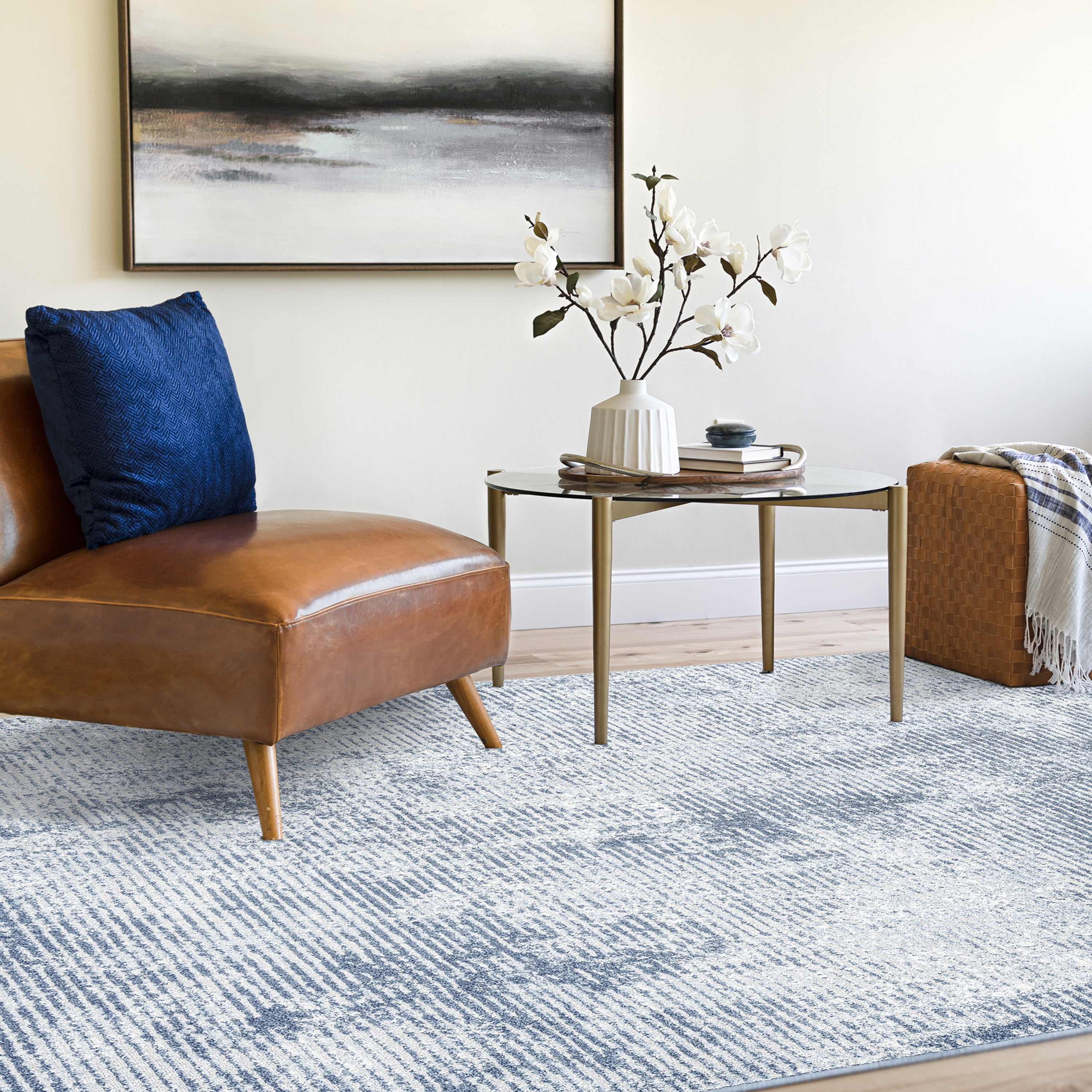 Bliss Rugs Modern Contemporary Striped Area Rug, Indoor Rugs for Living Room, Dining Room, Bedroom | Blue, 5' x 8' (5'3''x7'3'')