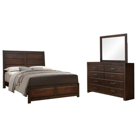 Millie 3 Piece Bedroom Set King Walnut Wood Contemporary Panel