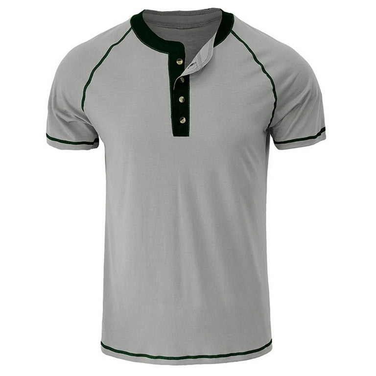 YYDGH Clearance Henley Shirt for Men's Short Sleeve Casual Lightweight  Button Cotton Basic T-Shirt Raglan Sleeve Henley Top(Gray,XXL)