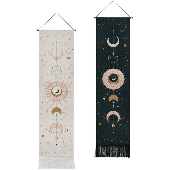 2 Pack Moon Phase Tapestry Moon Tapestry Wall Hanging Art Bohemian Tapestries Black and White Tapestry for bedroom Modern Home Decor (Black娘, 12.8 x 51.2 inches)