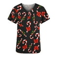 thumbnail image 4 of fartey Christmas Nurse Scrubs for Women Tunic Fit Cute Snowman Print V Neck Uniform Tops Casual Short Sleeve Pockets Working Blouses for Gifts, 4 of 5
