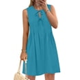 thumbnail image 2 of RYDCOT Womens Summer Dresses Casual Sundresses Sleeveless Self Tie Front Pleated Tank Dress with Pockets Swing Beach Vacation Dress 2025 Blue, 2 of 9