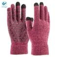 thumbnail image 2 of Deago 2 Pairs Winter Knit Gloves Touchscreen Warm Thermal Soft Lining Elastic Cuff Texting Anti-Slip for Women Men (Rose Red), 2 of 9