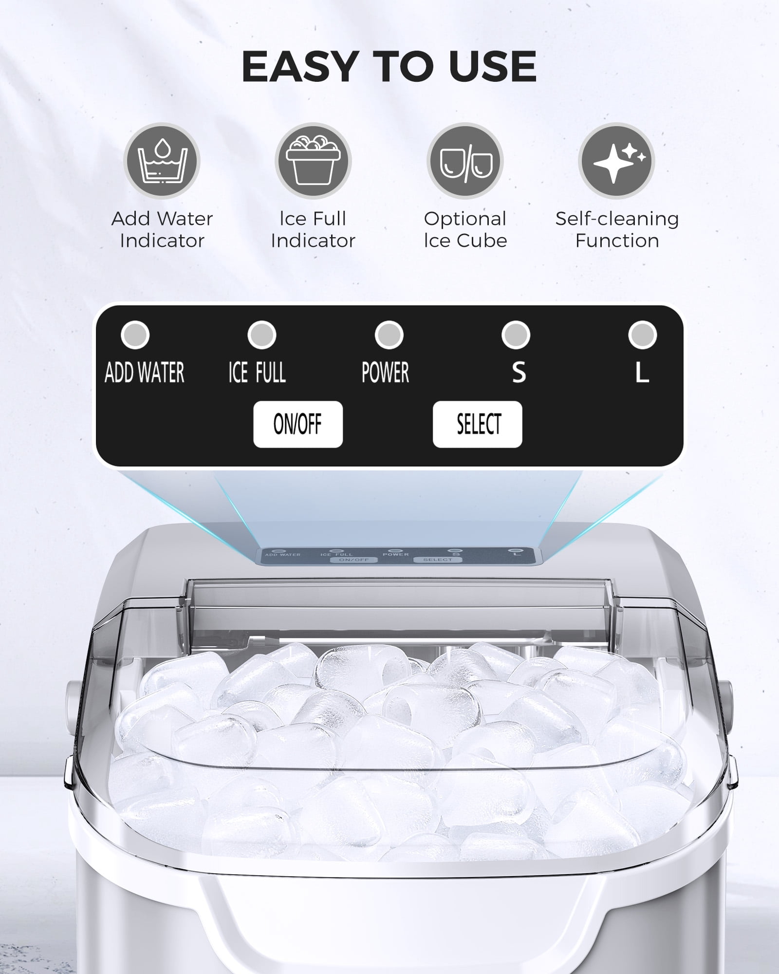 CRZOE Ice Maker Machine For Countertop, Portable Ice Maker Machine With Handel, Self-Cleaning Ice Maker, 26Lbs/24H, 9 Ice Cubes Ready In 8 Mins, For Home/Office/Kitchen