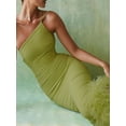 thumbnail image 3 of Women Feather Hem Sleeveless Long Dress Backless Fur Trim Slim Bodycon Maxi Dress Party Cocktail Midi Dresses, 3 of 6