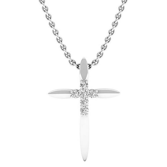 Dazzlingrock Collection 0.10 Carat (ctw) Round Floating Lab Grown Diamond Ladies Cross Pendants 1/10 CT (Silver Chain Included), 10K White Gold
