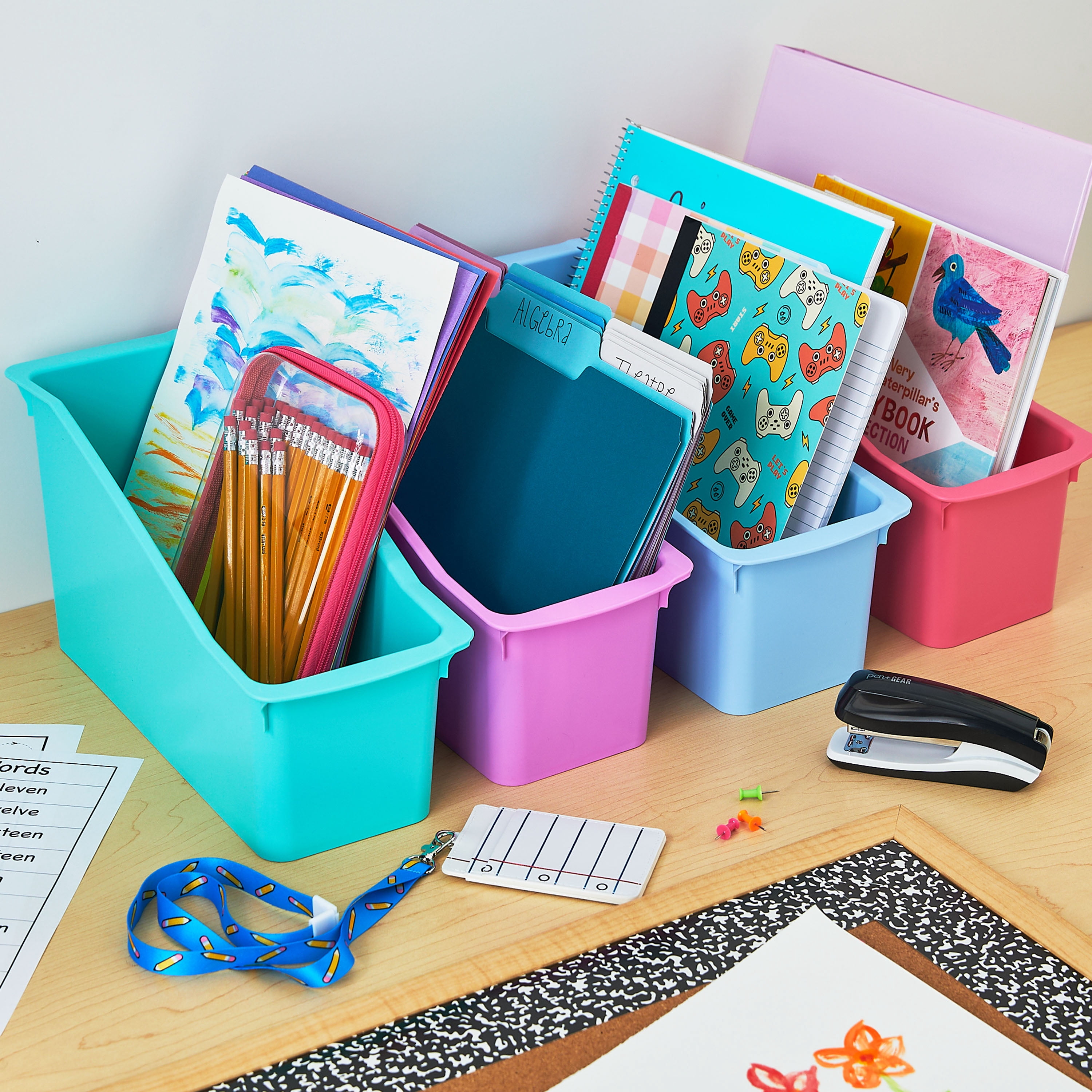 Pen+Gear Plastic Desktop Book Organizer Bin, Sky Blue, 9-Pack