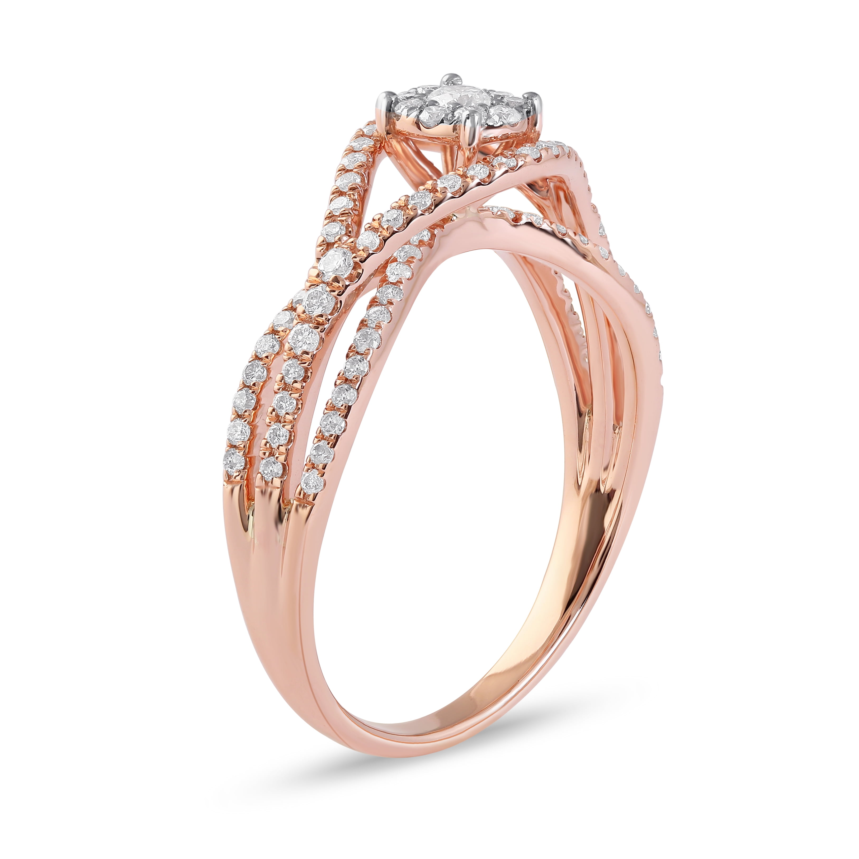 1/2Ct TDW Diamond 10K Rose Gold Cluster Split Shank Engagement Ring