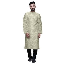 Atasi Button Placket Satin Slub Printed Mens Kurta With Churidar Kurta