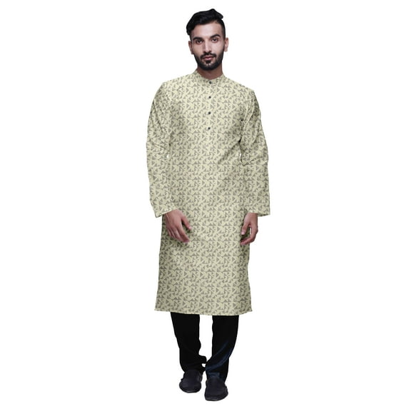 Atasi Mandarin Collar Printed Satin Slub Traditional Kurta Set For Men