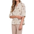 thumbnail image 4 of CAMISETA CHIC para Mujeres, Camisas de Botones con Estampado Floral, Top de Cuello Redondo Notched XL Albaricoque, 4 of 6
