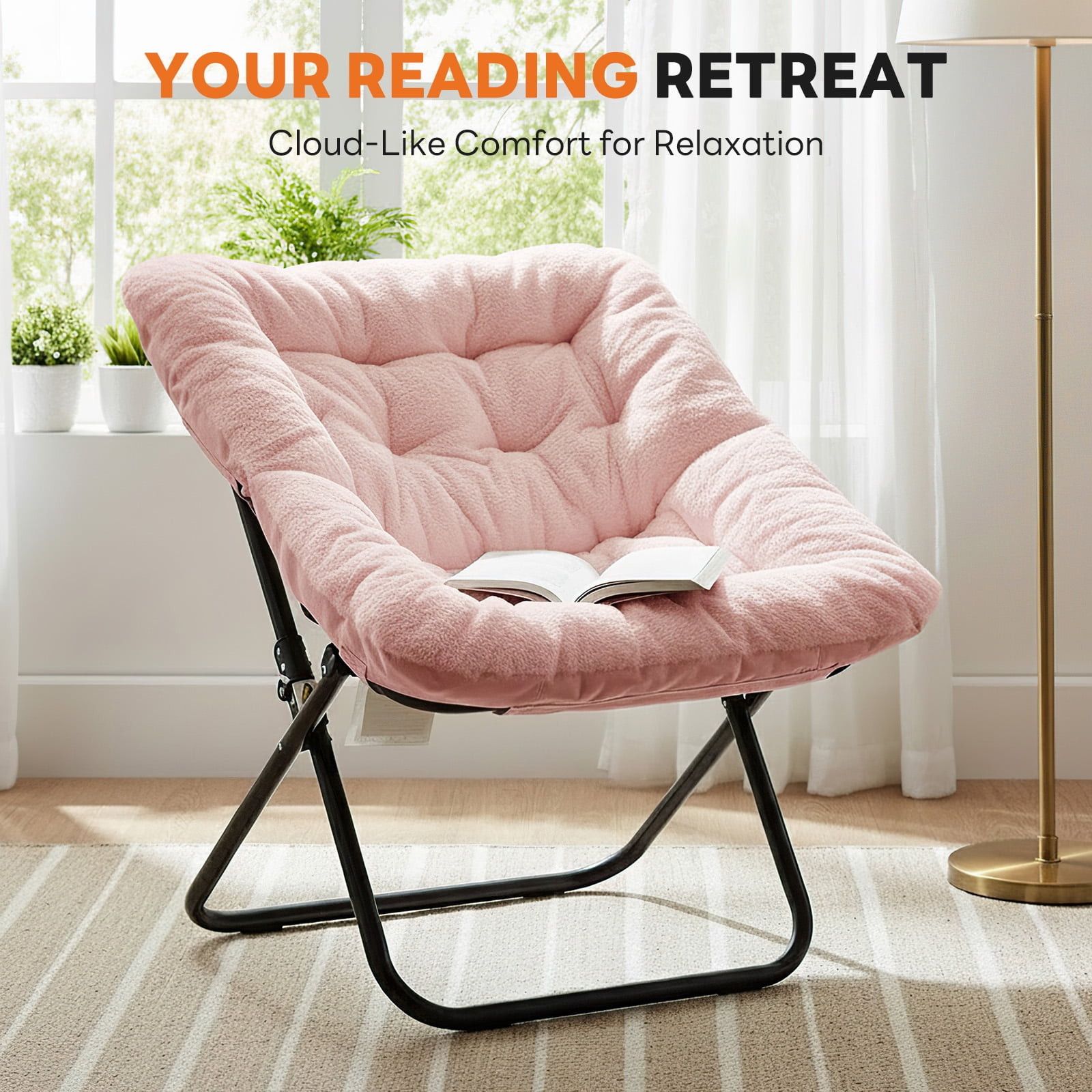 EDX Comfy Chair for Adults, Soft Faux Fur Folding Lounge for Bedroom Living Room Dorm Rooms Flexible Reading Chair