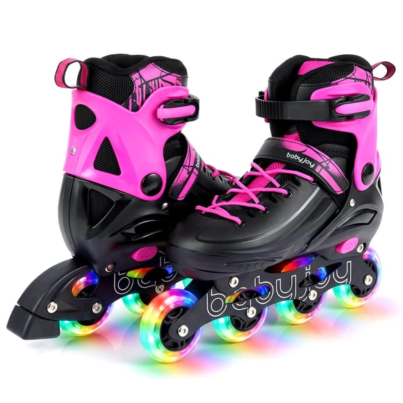 Babyjoy Kids Inline Skates, Adjustable Light-Up Roller Skates with Illuminating Wheels Pink