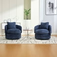 thumbnail image 3 of CQSXDA Round 30 Inch Swivel Barrel Accent Chair with Pillow, Chenille Upholstered Comfy Club Sofa for Living Room，Navy, 3 of 9