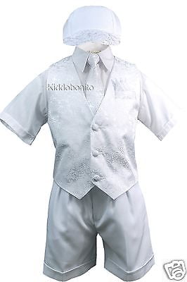 Infant Toddler Boy Christening Baptism Outfit Bowtie Vest Size XS-XL 2T-4T White 
