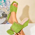 thumbnail image 2 of Women's Suede Wedge Slides Plus Size Square Open Toe Slip on Sandals Summer Solid Color Comfortable Footwear for Casual & Outdoor Mint Green 6.5(38), 2 of 9