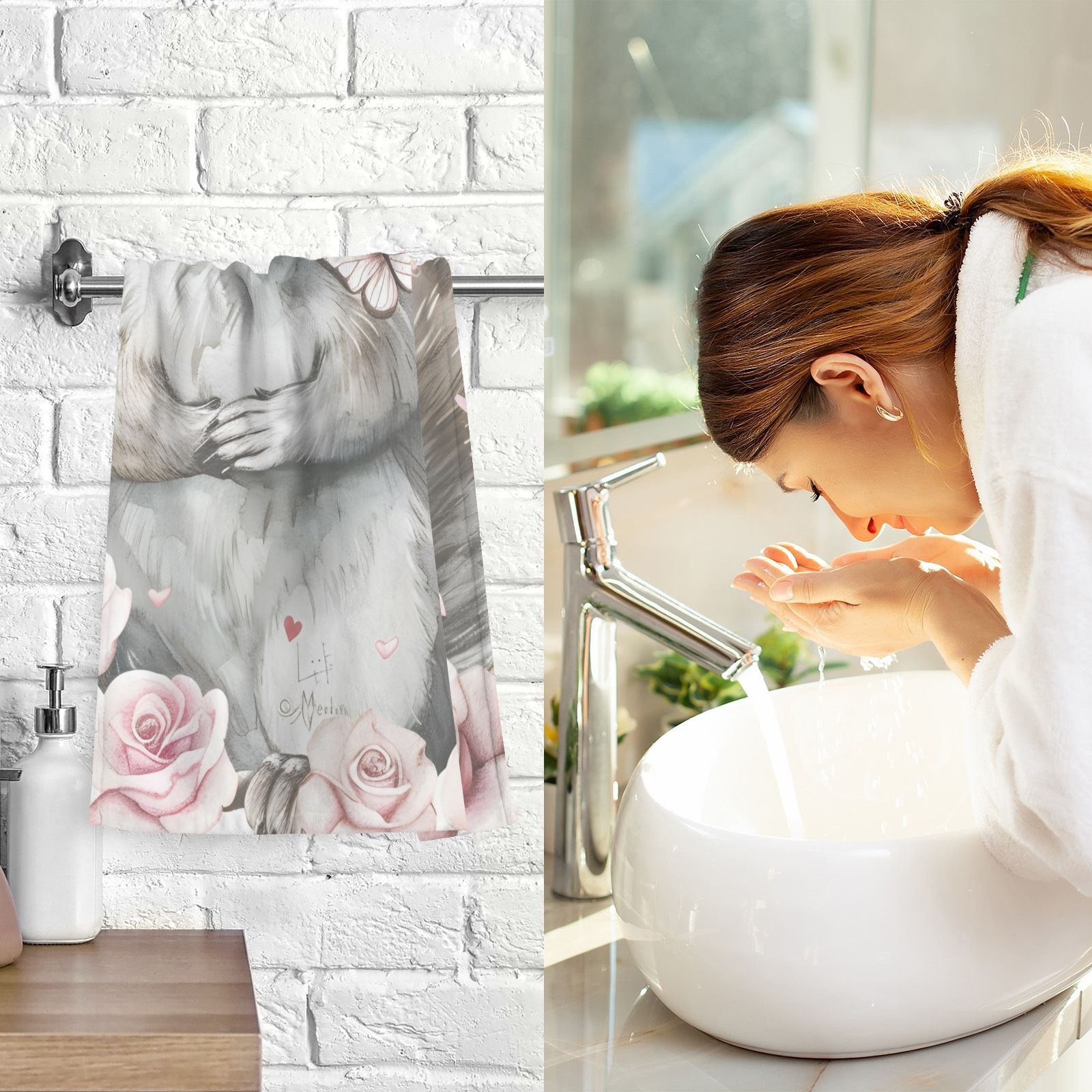 Grey Squirrel Hand Towels Cotton Bath Towels Large Face Towels Absorbent for Bathroom 2 Packs