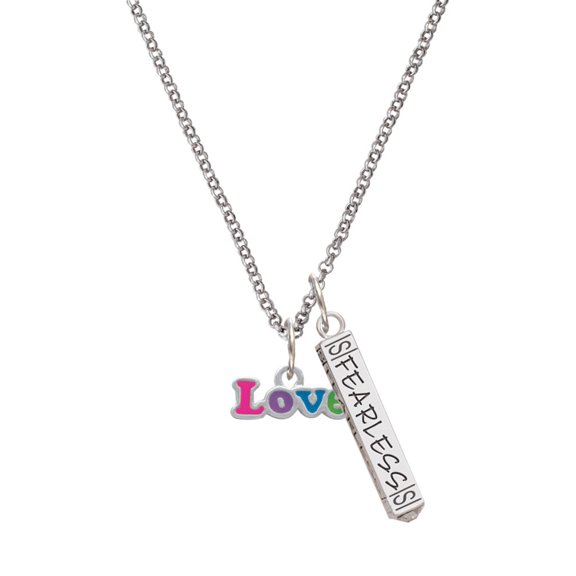 Delight Jewelry Rainbow Colored ''Love'' Silvertone Fearless Bar Charm Necklace, 23"