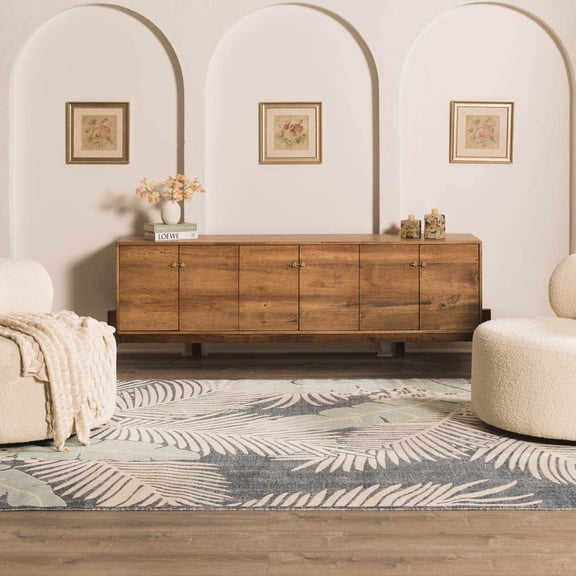 Hauteloom Thebarton Living Room, Bedroom Patio Outdoor Area Rug - Coastal - Aqua, Beige, Gray - 5'3" x 7'3"