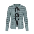 thumbnail image 6 of Byworldtasic Womens Sweaters Womens Striped Tie Front Cardigan Sweaters Crew Neck Long Sleeve Cable Knit Bow Knot Trendy Sweater Tops Army Green, 6 of 9