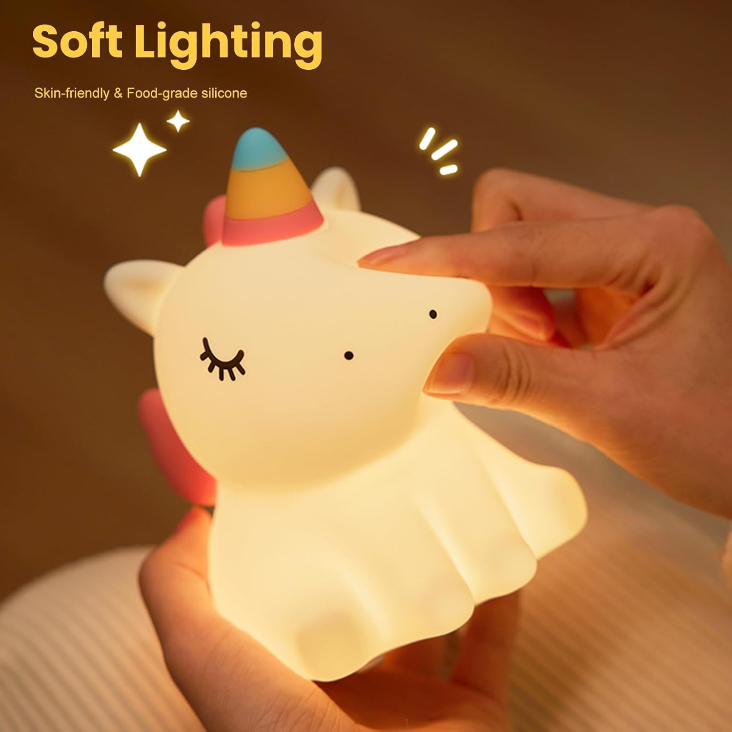 Unicorn Night Light for Kids, Cute Silicone Baby Nursery Night Light Dimmable LED Unicorns Lamp Rechargeable Bedside Lamp Nightlight Unicorn Toys for Girls Toddler Women Gifts Bedroom Kids Room Decor