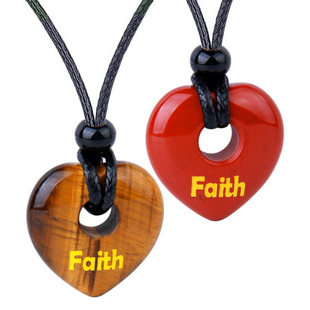 Inspirational Heart Donut Amulets Faith Love Powers Couples BFF Tiger Eye Red Jasper Necklaces