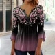 thumbnail image 5 of Tops de manga de siete cuartos para mujer, camiseta elegante con estampado de flores botánicas, blusa holgada informal con botones y cuello en V, 5 of 5
