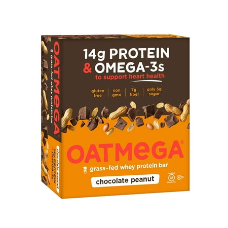 OATMEGA Protein Bar, Chocolate Peanut, Energy Bars Made with Omega-3 and Grass-Fed Whey Protein, Healthy Snacks, Gluten Free Protein Bars, Whey Protein Bars, Nutrition Bars, 1.8 ounce (12 Count) (Best Healthy Protein Snacks)