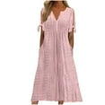 thumbnail image 1 of JUNWELL Aubaines 2024 Tendance Robe Mi-Mollet à Manches Courtes à Col en V pour Femmes Mode Femme Été Décontractée Robe Longue à Boutons Bleu 4, 1 of 6