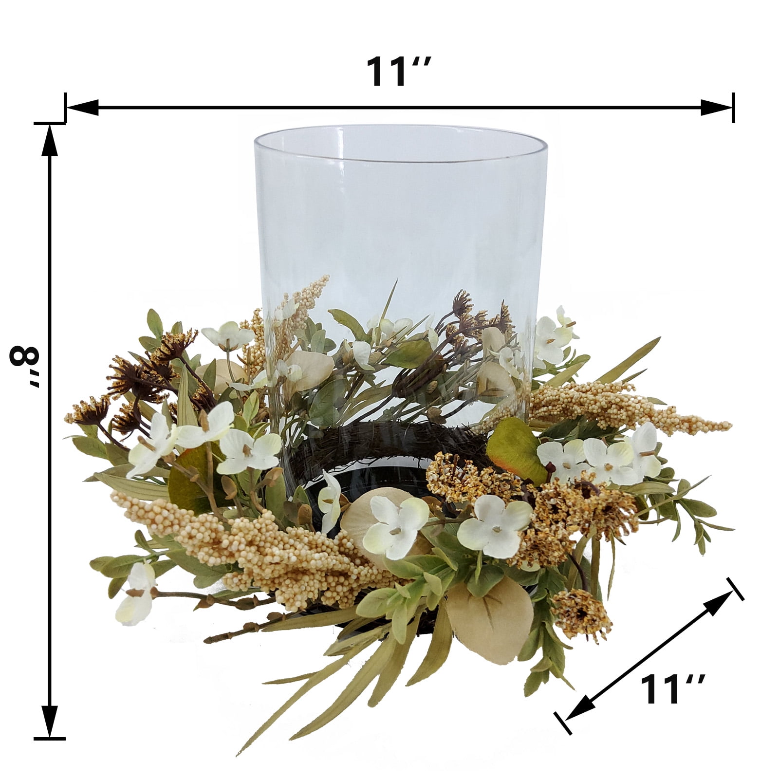 Mainstays Indoor Decorative Hurricane Pillar Candle Holder with Faux Florals, 8 Inch