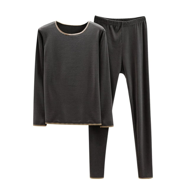 Birdeem Womens Round Neck Warm Solid Color Set with Elastic Large Size and Edging Two-Piece Set