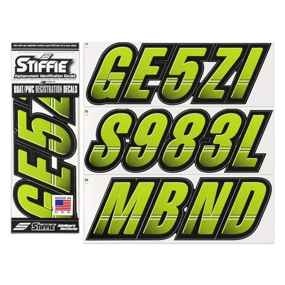 STIFFIE Techtron Atomic Green/Black 3" AlphaNumeric Identification Custom Kit Registration Numbers & Letters Marine Stickers Decals for Boats & Personal Watercraft PWC : Sea-Doo GTi 130, se 130/155