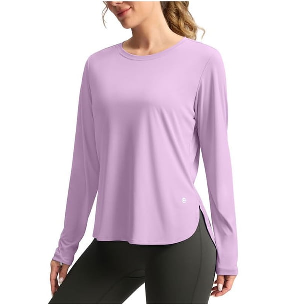 Camiseta de Manga Larga Casual de Color Sólido Cuello Redondo 3/4 Manga Blusa Suave Elástica para el Verano Diario