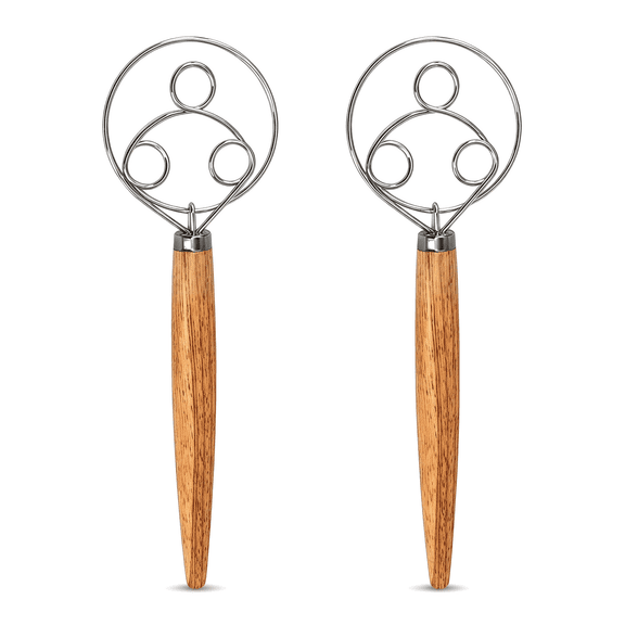 2 Pcs Danish Whisk,Wooden Danish Whisk for Dough with Stainless Steel Dough Hook – 13-Inch Danish Dough Whisk, Traditional Dutch Whisk, Bread Whisk for Sourdough, Pastry, Cake Batter – Baking Tools