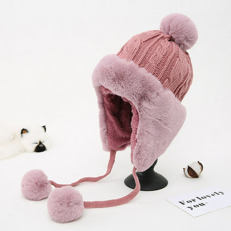 Knitted hat with earflap Earmuff Plush Ball String Hat