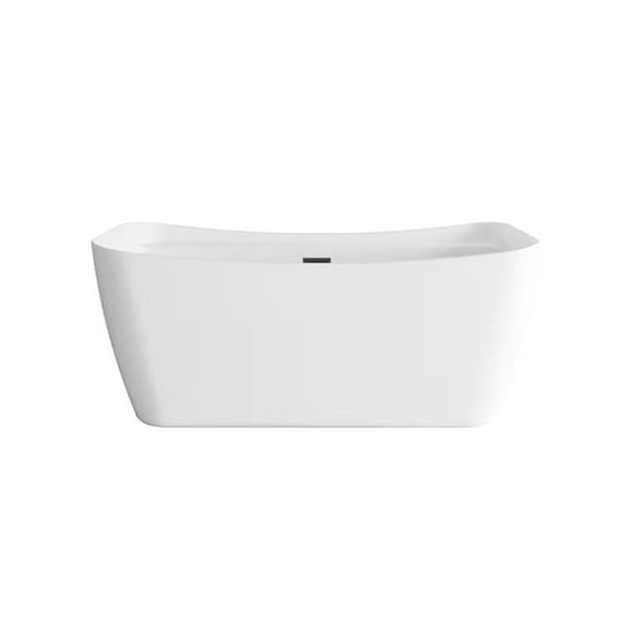 Elegant Kitchen & Bath BT10459GW-MBK 59 in. Soaking Bathtub with Matte Black Trim - Glossy White